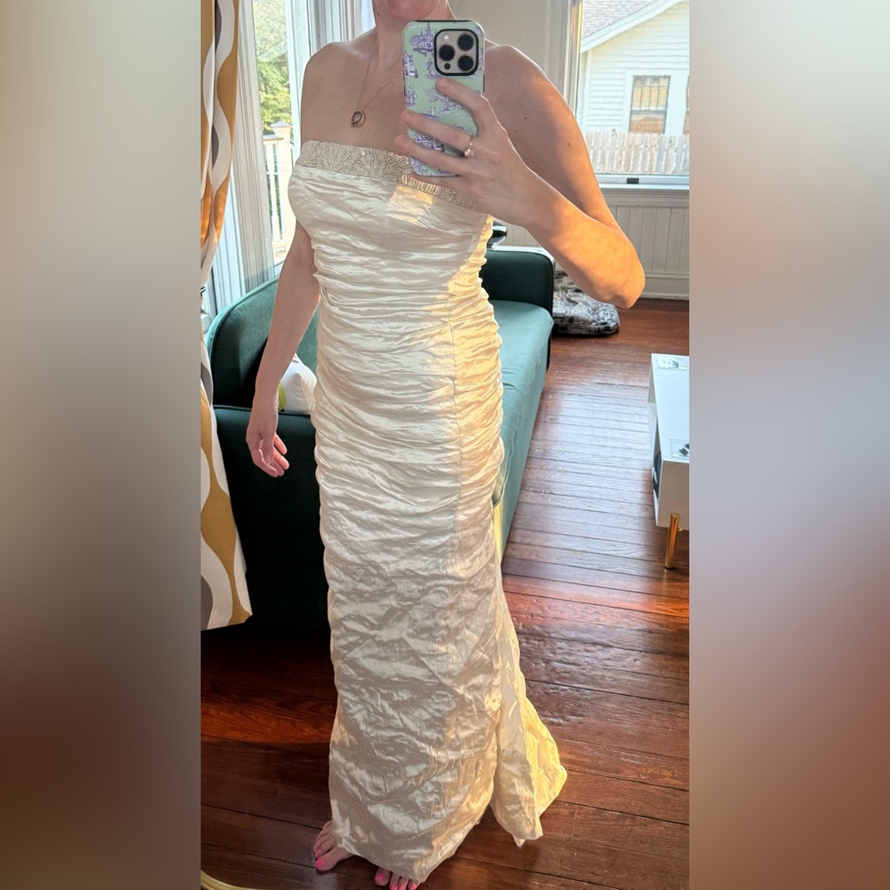 nicole miller ivory strapless ruched bodycon wedding prom formal dress womens 8